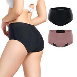 Incontinence Underwear for Women 150ml High Absorbent Leak Proof Underwear for Women Washable Women's Incontinence Panties for Incontinence Postpartum Bladder Leak 2 Pack Black/Dusty Rose XL