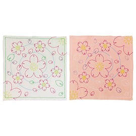 オリムパス製絲 花ふきんキット 刺し子 図案プリント済 水辺の桜 154