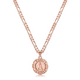 KissYan Initial Necklace For Women Girls, Rose Gold Plated Round Letter Pendant Necklace Capital Monogram Necklace Alhpabets from A-Z Figaro Chain Necklace(Rose Gold A)