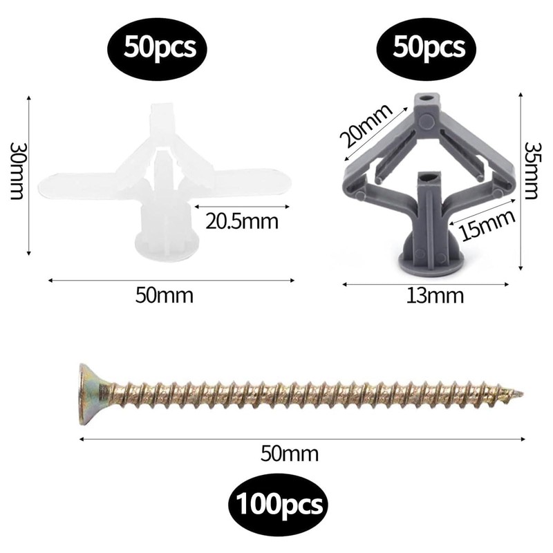 ANBOO Set of 100 expansion dowels, hollow wall dowels, suitable
