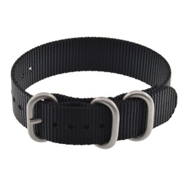 MZBUTIQ 18mm Black Men's Ballistic Nylon Watch Strap Replacement Band One-piece 3 Rings Matte Silver Buckle