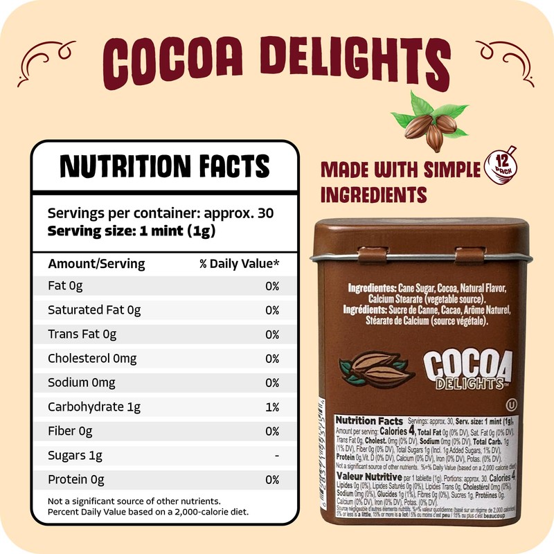 Cocoa Delights Chocolate Espresso Candy Pastilles - 30 Count Tin