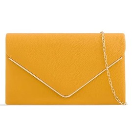 UShopUK Plain Faux Leather Bridal Prom Wedding Evening Party Purse Shoulder Bag, mustard yellow