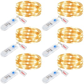 Minetom 6 Pack Fairy Lights Battery Operated String Lights with Timer - 7ft 20 LED Waterproof Silver Wire Firefly Lights Waterproof for DIY Crafts Wedding Décor Table Centerpieces Mason Jars Party
