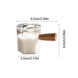 Espresso Shots Cup with Wood Handle, 120ml Glass Espresso Measuring Cup Hexagon Milk Jug Clear Espresso Shot Glass with Single Spout