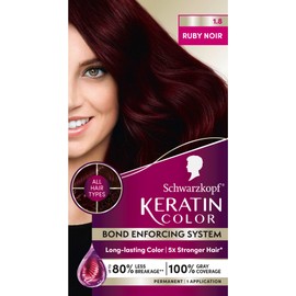 Schwarzkopf Keratin Permanent Hair Dye Cream, 1.8 Ruby Noir, Professional Quality Color for Up to 100% Gray Coverage, Bond Enforcing System
