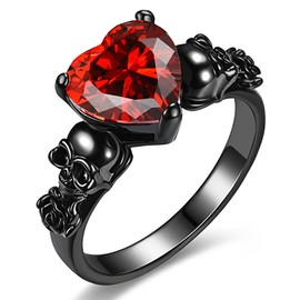 Gothic Skull Black Rose Flower Rings Women Purple Red Love Heart Zircon Crystal Valentine's Day Anniversary Engagement Mother's Day Gift Party Biker Jewelry, Black Gold, Cubic Zirconia