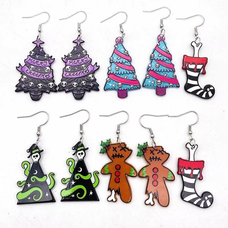 Todu Christmas Earrings For Women Creative Skull Star Christmas Tree