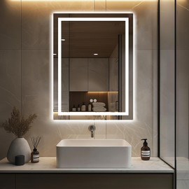 24"x32" Bathroom Mirror with LED Lights, Front and Back Lights Stepless 3 Colors Temperature & Dimmable LED Wall Mirror with Defogger to Keep Mirror Clear