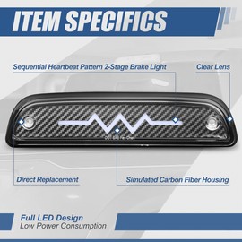 Auto Dynasty Carbon Fiber Look Pulse Flash Heartbeat LED 3rd Third Tail Brake Light Stop Lamp Compatible with Toyota Tacoma 95-15, 16+ for Access Cab Only