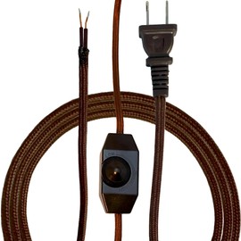 Royal Designs, Inc. Lamp Cord Molded Plug with Dimmer Switch, Stripped Ends Ready for Wiring, 8 ft long, Brown, SPT-1 UL Listed (CO-5001D-SL-8-1)