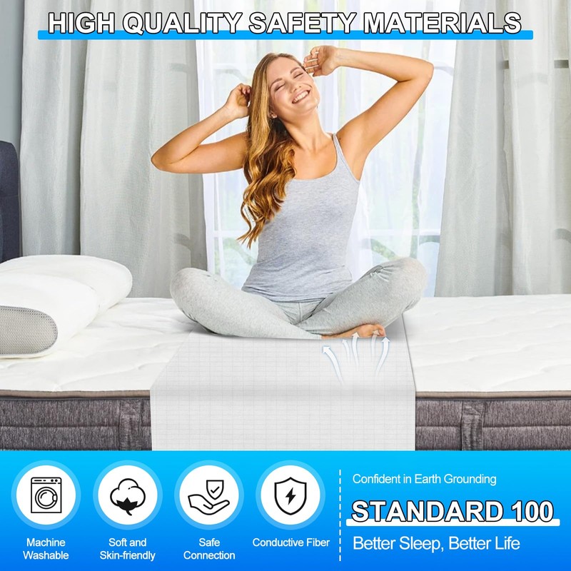 ConBlom Grounding Sheet with UK Plug, Earthing Bed Sheets 10%