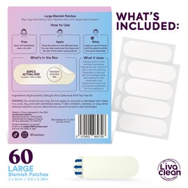60CT Large Pimple Patches - Hydrocolloid Acne Patches with Salicylic Acid, Tea Tree & Calendula Oil - Full Face Pimple Patch - Blemish Patch for Chin, Nose, Forehead, Body - Hydrocolloid Bandages XL