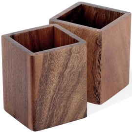 ELECTRO-WEIDEWORLD Pen Stand, Wooden Pen Stand, Tabletop, Stylish, Natural Wood, Walnut Material, Pencil Holder, Stationery Storage, Pencil Holder, Stylish, Pentate, Simple, Pen Holder (Square Shape,