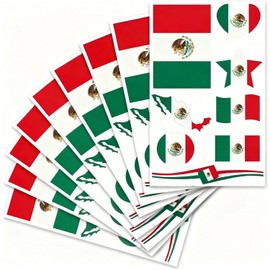 Set de 90 Tatuajes Temporales de México para Aficionados al Fútbol - 10 Hojas de 6.8x12cm, Accesorios para Estadios y Fiestas Deportivas, Kit de Animación Tricolor - Resistentes al Agua