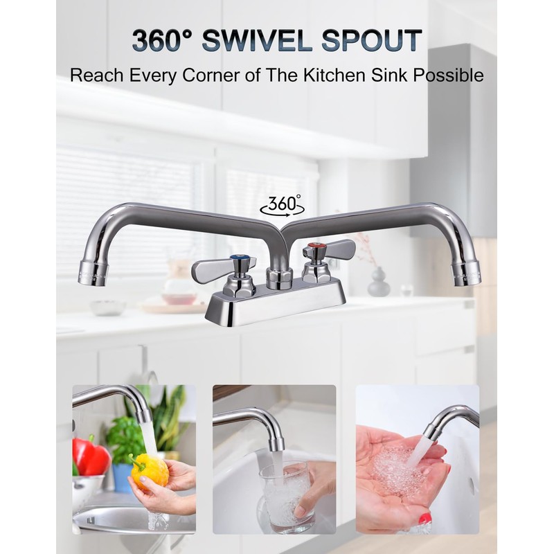 Phivan Commercial Sink Faucet 4 Inch Center Deck Mount Bar