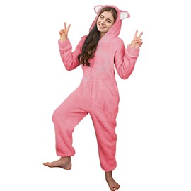 Batermoon Girls Fleece Zip Up Jumpsuits Kids Hooded Rompers Costume Winter Clothes 5-14 Years