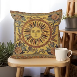 SUNFYCN Vintage Mystic Sun Goddess Throw Pillow Cover Home Decor, Boho Sun Art Deco Pillowcase Cushion Cover for Bed Sofa Living Room, Square Pillowcase 18x18inch (1, Yellow)