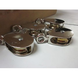4pc ~ 1-1/4" x 5/16" SINGLE WHEEL BRASS SHEAVE DIE-CAST CHROME PULLEY ROPE WIRE