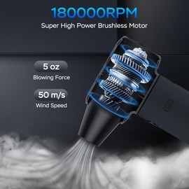 Compressed Air Duster,180000RPM Electric Dust Air Blower,3 Gear Cordless Rechargeable Jet Dryer Blower,No Canned Air Duster,Jet Fan for Keyboard Computer Car Cleaning,Inflating,Hair Dry-Black