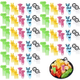 Fruit Forks for Kids - Funny Animal Shapes, 100 Pieces, BPA Free, Colorful Reusable for Lunch Boxes and Desserts