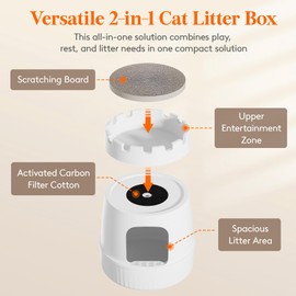 Lifewit Castle Cat Litter Box with Scratching Board & Scoop, Hidden Covered Kitty Litter Box Enclosure with Odor Control & Carbon Filter in Living Room, Bedroom, Corner, White