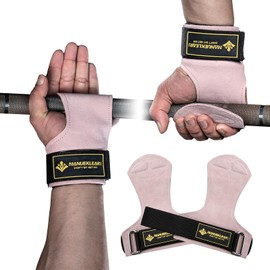 MANUEKLEAR - Correas de gimnasio para levantamiento de pesas, correas de levantamiento de pesas dobles de piel para hombre con cojín para muñeca y levantamiento de pesas