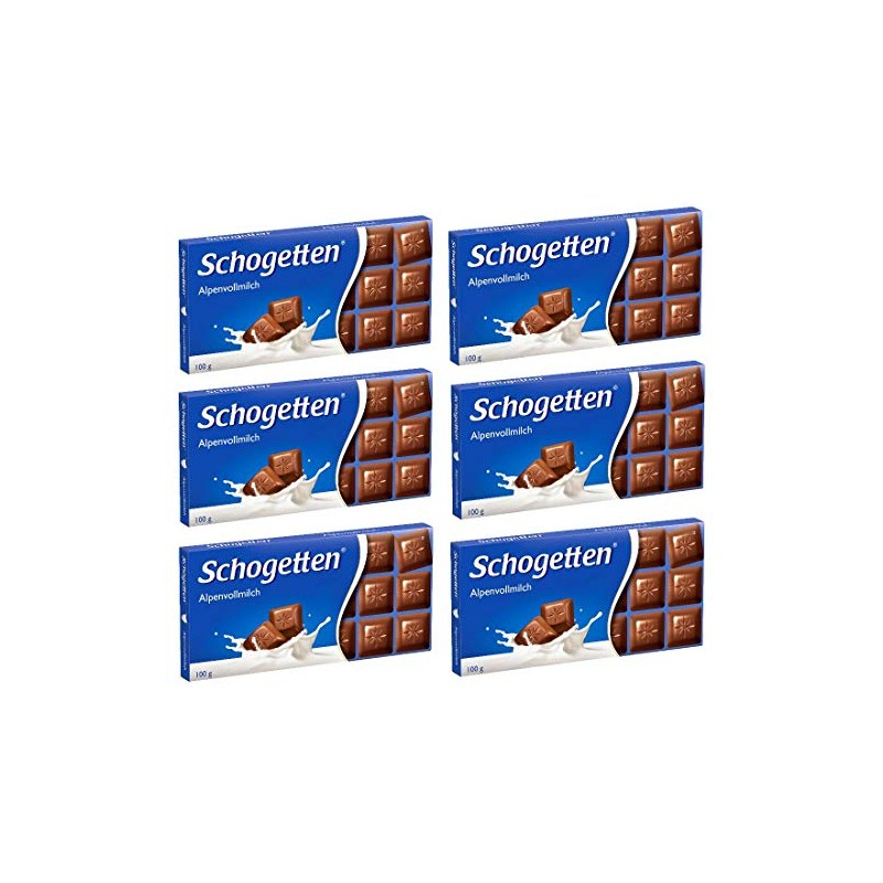 Schogetten German Alpine Milk Chocolate, 100g/3.5oz (Pack of 6)