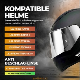 Everalo Visor Compatible with LS2 FF353 Rapid - Rapid II - FF320 Stream Evo - FF800 Storm - Storm II - Pinlock Ready Helmet Visor (Mirrored Chrome)