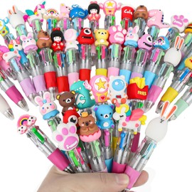 Fanxinzttc 35Pcs Multicolor Pens in One, Mini 4-in-1 Cute Pens Bulk for Kids, Creative Fun Cartoon Retractable Reading Ballpoint Pen for Children Birthdays Gift Party Bag Fillers Classroom Prizes