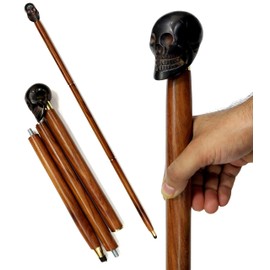 5MOONSUN5's Walking Stick Full Brass Head Skull Design Cane Rosewood Crafted Walking Cane with Solid Brass Decorative Bars | Walking Canes & Crutches Wooden Stick Vintage Gift for Men (Black)