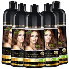 Herbishh Pack of 5 Hair Color Shampoo for Gray Hair – Natural Hair Dye Shampoo – Colors Hair in Minutes – Long Lasting–500 Ml – 3-In-1 Hair Color – Ammonia-Free (Chestnut Brown)