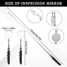6Pcs Telescoping Inspection Mirror 360°Swivel Stainless Steel Mechanic Mirror with Long Handle Adjustable Telescopic Mirror for Observing Vehicle Condition Small Details(Round)