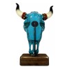 Rustic Western Aztec Mosaic Turquoise Cow Steer Bull Skull Desktop