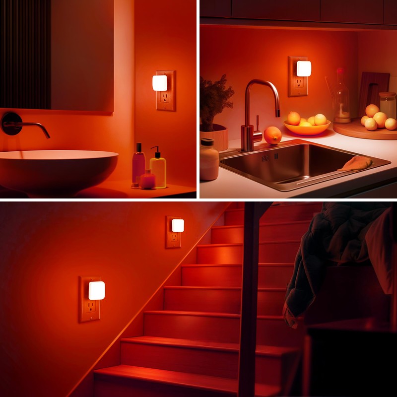 Briignite Red Night Lights Plug into Wall, Nightlights with Light