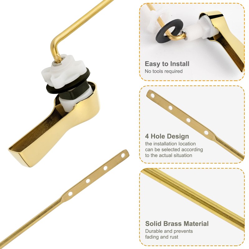 Hibbent Universal Metal Front Mount Toilet Handle Replacement Kit, Brass