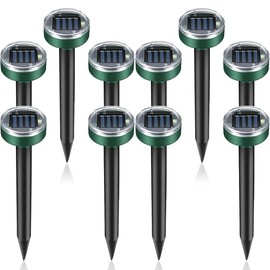 Solar Powered Mole Repellent 10 Pack, Effective Ultrasonic Gopher Repeller for Yard, IP44 Waterproof Sonic Vole & Snake Deterrent Spikes, Professional Groundhog Chaser for Lawns, All-Weather Use