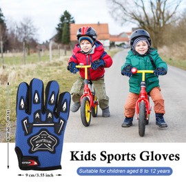 QESSUVNC Cycling Gloves Children Bike Gloves Kids Full Finger Gloves Winter Cycling Gloves Kids Waterproof Gloves for Children Cycling Hiking Balance Bike Scooter Skateboard Outdoor Sports (Blue)