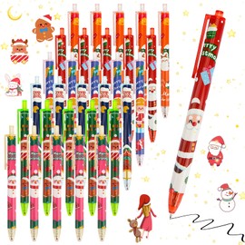 Coicok Pack of 30 Christmas Ballpoint Pens, Retractable Ballpoint Pens, Children, Christmas Tree, Snowman, Santa Claus, Rollerball Pen, Party Bags for Children, Children's Birthday, Christmas Gifts