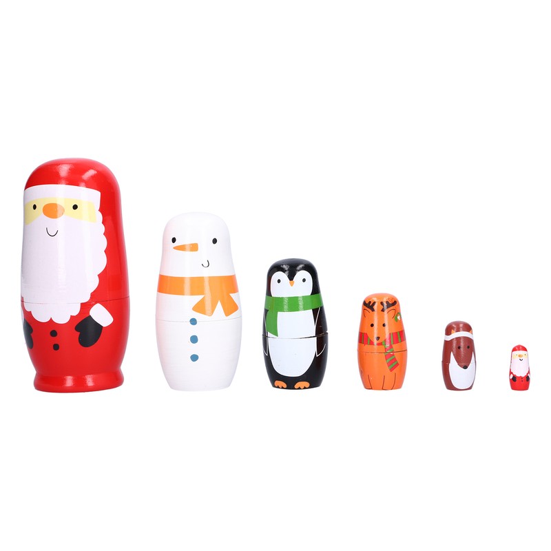 6Pcs Russian Nesting Dolls Gift Wooden Painted Art Crafts Cartoon