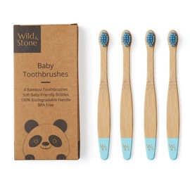 Wild & Stone Organic Baby Bamboo Toothbrush, Pack of 4, Soft Fibre Bristles, 100% Biodegradable Handle, BPA-Free, Vegan Environmentally Friendly Baby Toothbrushes (Baby Blue)