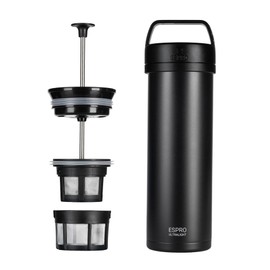 ESPRO P0 Ultralight French Press Coffee Maker for Travel, Vacuum Insulated Stainless Steel, 16 Ounces, Matte Meteorite Black