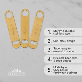 A Bar Above Premium Bar Blade – Stainless Steel Bottle Opener for Beer, Soda & More – Dishwasher Safe & Rust-Free – Professional Beer Opener for Bartenders & Home Bars – Heavy Duty Bar Blade Tool Gold