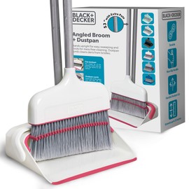 BLACK+DECKER Butler Broom & Dustpan Set - Stand-Up Design - Lightweight, Space-Saving Combo for Kitchen, Living Room, Bathroom, Lobby Floors - Home Cleaning Essential, White/Pink