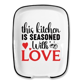 Levaukiem Funny This Kitchen Is Seasoned With Love Spoon Rest, Ceramic Spoon Rest for Stove Top, Spoon Holder Kitchen Décor, for Cooking Lovers Friends Women Mom Housewarming Gifts