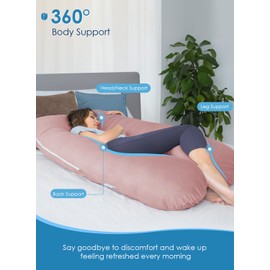 QUEEN ROSE Pregnancy Pillows for Sleeping, Cooling U Shaped Body Pillow, Maternity Pillow for Pregnant Women with Silky Soft Cover, Pink