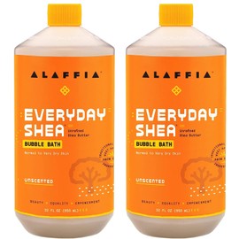 Alaffia Everyday Shea Bubble Bath, Cleanse, Soothe & Moisturize Skin, Made with Fair Trade Shea Butter, Cruelty Free, No Parabens, Vegan, Unscented, 2 Pack – 32 Fl Oz Ea
