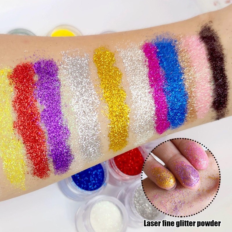 1 Box Fine Glitter, 1 Double Headed Sponge Stick, Twelve