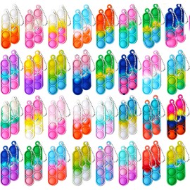 MLPKOI Pack of 30 Pop Push It Fidget Toy, Fidget Toy, Popit Keychain, Poppet Bubble Toys, Anti-Stress Sensory Pop Figetttoys Toy with Keyring for Children Adults (Random Colour)