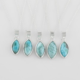 YASHEE Natural Larimar Gemstone Marquise Shape Crystal Bezel Setting Pendant Necklace,Healing Cabochon, Real Crystal, Birthstone, Beautiful Women Simple Jewelry, Silver Plated Jewelry 18 inch